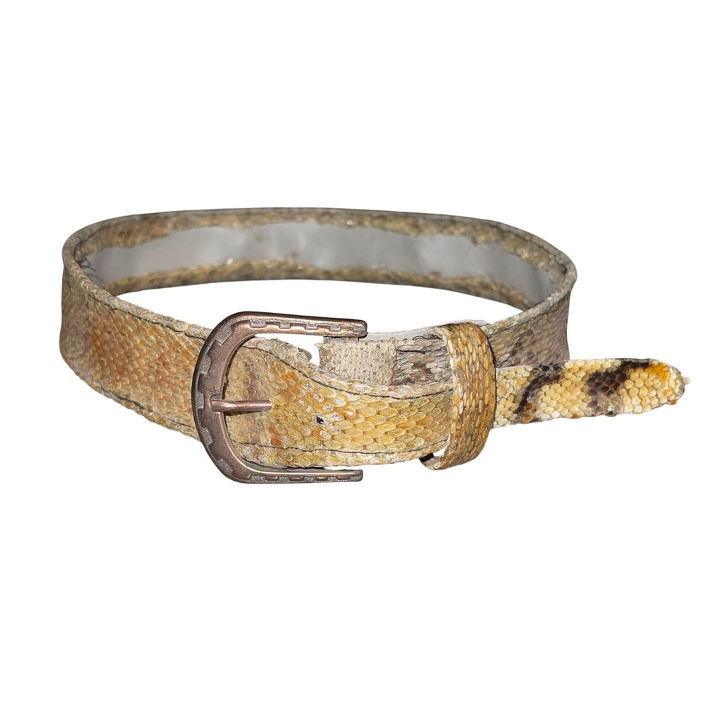 Kids Vintage Snakeskin Print Belt Western Horseshoe‎ Buckle Tan Brown AS IS OLD